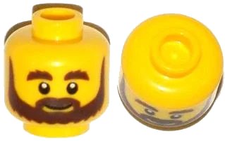 LEGO onderdeel Minifigure, Head Beard Brown, Bushy Eyebrows, Grin and White Pupils Pattern (3626pb1057)