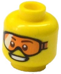 LEGO onderdeel Minifigure, Head Glasses with Orange Goggles, Open Mouth Smile with Teeth Pattern 3626pb1115