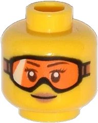 LEGO onderdeel Minifigure, Head Female Glasses with Orange Goggles, Medium Nougat Lips, Small Smile Pattern 3626pb1129