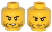 LEGO part Minifigure, Head Dual Sided Beard Stubble, Black Eyebrows, Determined, Open Mouth / Mouth Closed, Scar on Right Eyebrow Pattern 3626pb1150