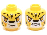LEGO part Minifigure, Head Dual Sided Alien Chima Leopard with Bright Light Orange Eyes, Fangs and Black Spots, Neutral / Angry Pattern (Lundor) 3626pb1164