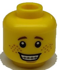 LEGO part Minifigure, Head Open Mouth Smile with Teeth and Braces, Freckles Pattern 3626pb1177