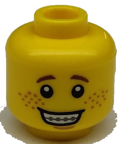 LEGO onderdeel Minifigure, Head Open Mouth Smile with Teeth and Braces, Freckles Pattern (3626pb1177)