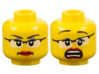 LEGO part Minifigure, Head Dual Sided Female Glasses with Black Frames, Red Lips, Determined / Scared Pattern 3626pb1181