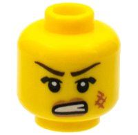 LEGO part Minifigure, Head Female Dark Brown Thin Eyebrows, Dark Tan Lips, Dark Orange Scuff Mark, Angry Open Mouth with Teeth Pattern 3626pb1183