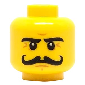 LEGO onderdeel Minifigure, Head Moustache Curly Long, Stern Eyebrows, White Pupils Pattern (3626pb1203)