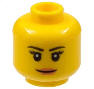 LEGO onderdeel Minifigure, Head Female Black Thin Eyebrows, Eyelashes, Nougat Lips, Grin Pattern (3626pb1211)