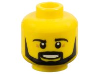 LEGO part Minifigure, Head Black Eyebrows, Moustache, and Angular Beard, Open Mouth Smile with Teeth Pattern 3626pb1213