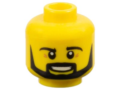 LEGO onderdeel Minifigure, Head Black Eyebrows, Moustache, and Angular Beard, Open Mouth Smile with Teeth Pattern (3626pb1213)