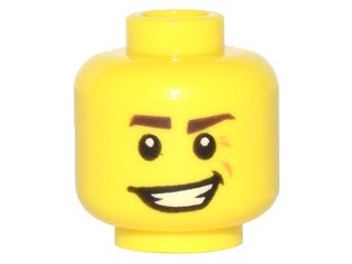 LEGO onderdeel Minifigure, Head Dark Brown Eyebrows, Crooked Smile and Laugh Lines Pattern (3626pb1214)