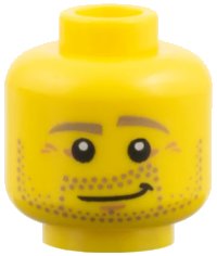 LEGO onderdeel Minifigure, Head Beard Stubble, Dark Tan Eyebrows, Crow's Feet, Lopsided Smile Pattern 3626pb1226