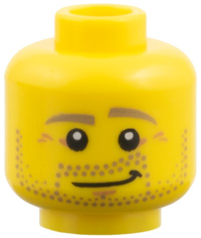LEGO onderdeel Minifigure, Head Beard Stubble, Dark Tan Eyebrows, Crow's Feet, Lopsided Smile Pattern (3626pb1226)