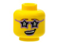 LEGO part Minifigure, Head Female Glasses Star Shaped, Medium Lavender Lips, Open Lopsided Smile with Teeth Pattern 3626pb1230