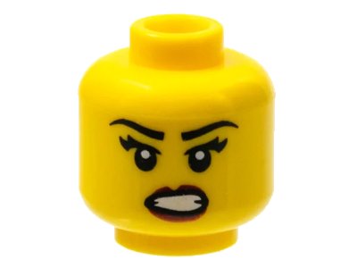 LEGO onderdeel Minifigure, Head Female Black Eyebrows, Eyelashes, Angry Open Mouth with Bared Teeth, Red Lips Pattern (3626pb1239)