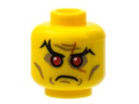 LEGO onderdeel Minifigure, Head Black Eyebrows, Red Sunken Eyes, Scar over Left Eye, Cheek Lines and Wrinkles Pattern 3626pb1251