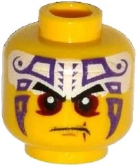 LEGO part Minifigure, Head Black Eyebrows, Dark Red Eyes, Dark Purple and White Tattoo Pattern 3626pb1289