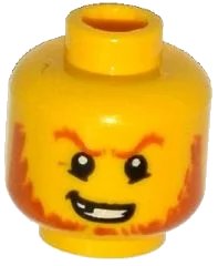 LEGO part Minifigure, Head Dark Orange Eyebrows and Beard, Broken Tooth, Determined Grin, Pupils Pattern 3626pb1291