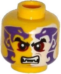 LEGO onderdeel Minifigure, Head Black Eyebrows, Dark Red Eyes, Dark Purple and White Snakes Tattoo, Open Mouth with Fangs Pattern (3626pb1296)