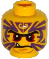 LEGO onderdeel Minifigure, Head Black Eyebrows, Red Eyes, Purple Tattoo, Fang Pattern (3626pb1297)