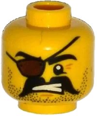 LEGO part Minifigure, Head Beard Black Stubble and Moustache, Eye Patch, Crow's Feet, Bared Teeth Pattern 3626pb1313