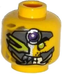 LEGO onderdeel Minifigure, Head Alien with Metal Mask, Purple Jewel, Green Eye, Pointed Teeth Pattern (3626pb1315)