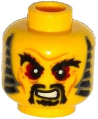 LEGO part Minifigure, Head Black Bushy Eyebrows, Red Eyes, Moustache and Goatee, Sideburns, Wrinkles Pattern 3626pb1324