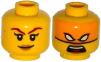 LEGO part Minifigure, Head Dual Sided Female Dark Red Eyebrows, Dark Tan Lips, Smile / Bright Light Orange Mask, White Eyes, Open Mouth Pattern 3626pb1326