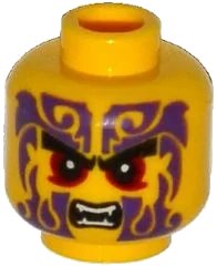 LEGO onderdeel Minifigure, Head Black Eyebrows, Dark Red Eyes, Dark Purple Tattoos, Open Mouth with Fangs Pattern 3626pb1327