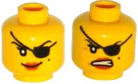LEGO part Minifigure, Head Dual Sided Female with Eye Patch, Smile / Angry Mouth with Teeth Pattern 3626pb1334