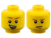 LEGO part Minifigure, Head Dual Sided Dark Orange Eyebrows, Crooked Smile with Teeth / Determined, Closed Mouth Pattern 3626pb1345