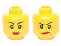 LEGO onderdeel Minifigure, Head Dual Sided Female Red Lips, Crow's Feet and Beauty Mark, Smile / Annoyed with Short Frown Lines Pattern 3626pb1350