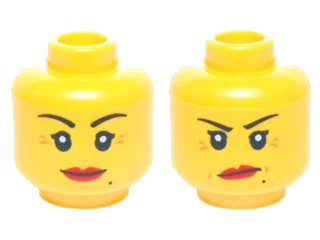 LEGO onderdeel Minifigure, Head Dual Sided Female Red Lips, Crow's Feet and Beauty Mark, Smile / Annoyed with Short Frown Lines Pattern (3626pb1350)