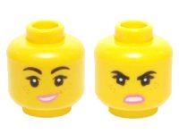 LEGO onderdeel Minifigure, Head Dual Sided Female Black Eyebrows, Eyelashes, Freckles, Dark Pink Lips, Lopsided Open Mouth Smile Small with Teeth / Angry Pattern 3626pb1358