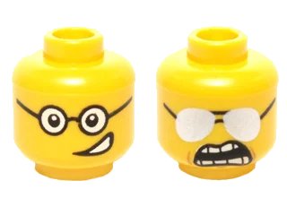 LEGO onderdeel Minifigure, Head Dual Sided Black Glasses, Crooked Smile / Sunglasses, Clenched Teeth Pattern (3626pb1359)