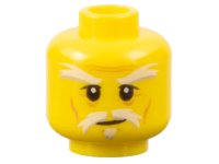 LEGO part Minifigure, Head White Bushy Eyebrows, Moustache and Soul Patch, Upper Eyelids, Medium Nougat Cheek Lines and Wrinkles, Slight Grin Pattern 3626pb1397