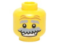 LEGO part Minifigure, Head Light Bluish Gray Bushy Eyebrows and Moustache, Forehead Creases, Chin Dimple, Open Mouth Smile with Teeth Pattern 3626pb1417