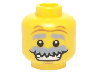 LEGO onderdeel Minifigure, Head Light Bluish Gray Bushy Eyebrows and Moustache, Forehead Creases, Chin Dimple, Open Mouth Smile with Teeth Pattern (3626pb1417)