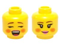 LEGO part Minifigure, Head Dual Sided Female Rosy Cheeks, Brown Eyebrows, Pink Lips, Open Mouth / Closed Mouth Smile Pattern (Caroler) 3626pb1439