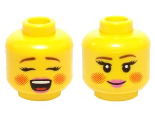 LEGO onderdeel Minifigure, Head Dual Sided Female Rosy Cheeks, Brown Eyebrows, Pink Lips, Open Mouth / Closed Mouth Smile Pattern (Caroler) (3626pb1439)