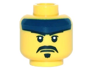 LEGO onderdeel Minifigure, Head Dark Blue Headband, White Pupils, Black Moustache and Goatee Pattern (3626pb1483)