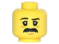 LEGO onderdeel Minifigure, Head Black Eyebrows, White Pupils, Black Bushy Moustache Pattern 3626pb1484