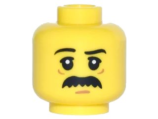 LEGO onderdeel Minifigure, Head Black Eyebrows, White Pupils, Black Bushy Moustache Pattern (3626pb1484)