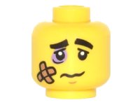 LEGO part Minifigure, Head Black Eyebrows, Lavender Black Eye, Bandage and Frown Pattern 3626pb1492