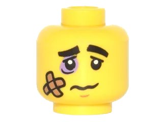 LEGO onderdeel Minifigure, Head Black Eyebrows, Lavender Black Eye, Bandage and Frown Pattern (3626pb1492)