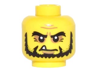 LEGO onderdeel Minifigure, Head Bushy Black Eyebrows and Beard, Wrinkles and One White Fang Pattern (3626pb1500)