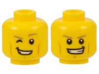 LEGO part Minifigure, Head Dual Sided Dark Tan Eyebrows, Cheek Lines, Smile with Right Eye Winking / Smile with Teeth Pattern 3626pb1506