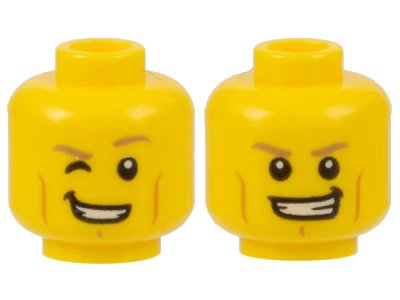 LEGO onderdeel Minifigure, Head Dual Sided Dark Tan Eyebrows, Cheek Lines, Smile with Right Eye Winking / Smile with Teeth Pattern (3626pb1506)