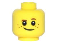 LEGO part Minifigure, Head Child Brown Eyebrows, Raised Left Eyebrow, Freckles, White Pupils, Crooked Smile Pattern 3626pb1508