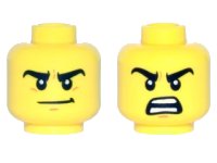 LEGO part Minifigure, Head Dual Sided Thick Black Eyebrows, Medium Nougat Chin Dimple, Determined Smirk / Open Mouth Scowl with Teeth Parted Pattern 3626pb1509