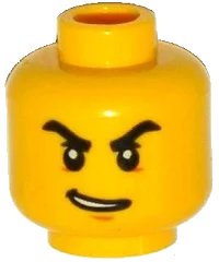 LEGO part Minifigure, Head Black Thick Angry Eyebrows, Lopsided Open Smile Pattern 3626pb1535